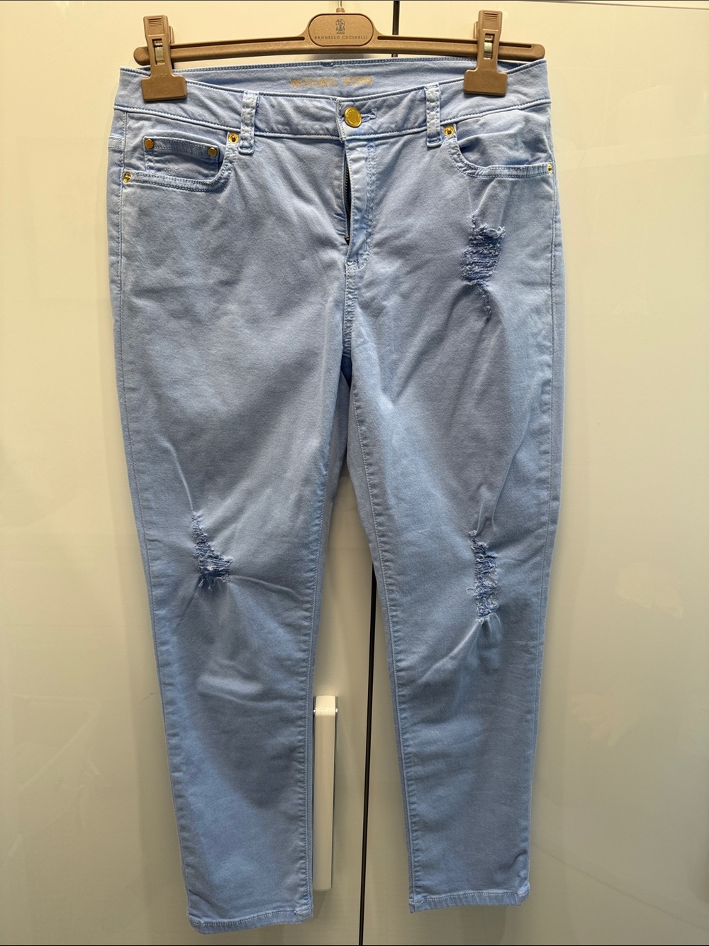 Michael Kors Light Blue Skinny Jeans with Distressed Knees
